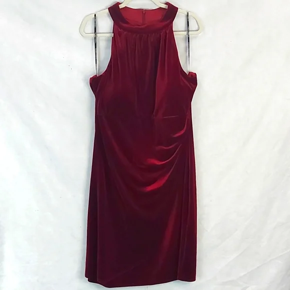 Vince Camuto Red Burgundy Velvet Halter Sleeveless Over Knee Dress 18 XXL # - Picture 2 of 13